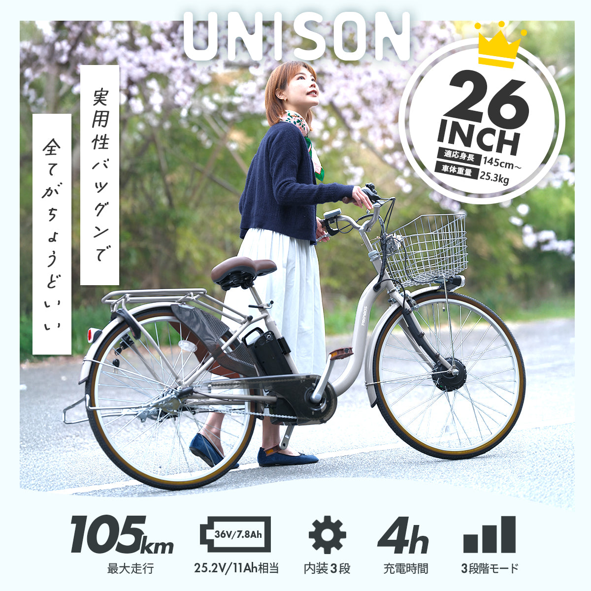 UNISON 電動アシスト自転車 26インチ P-263Epro